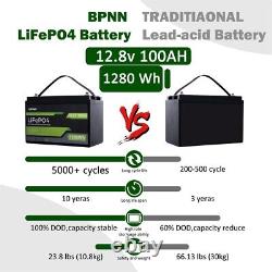 12V 100AH LiFePO4 Deep Cycle Lithium Battery for RV Marine Off-Grid Solar 5000+