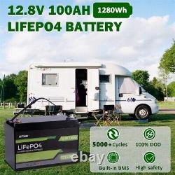12V 100AH LiFePO4 Deep Cycle Lithium Battery for RV Marine Off-Grid Solar 5000+