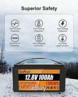 12V 100Ah 1280Wh LiFePO4 Lithium Iron Battery for for RV Motorhomes