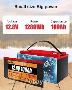 12V 100Ah LiFePO4 Deep Cycle Lithium Battery with100A BMS for Solar RV Off-grid US
