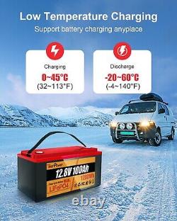 12V 100Ah LiFePO4 Deep Cycle Lithium Battery with100A BMS for Solar RV Off-grid US