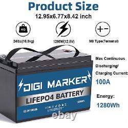 12V 100Ah LiFePO4 Lithium Iron Battery 1.28KWh Bluetooth BMS Smart Monitor BOAT