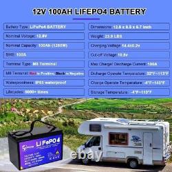 12V 100Ah Lifepo4 5000+ Deep Cycle Battery Pack for RV Power Solar System 100A