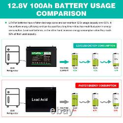 12V 100Ah Lithium Iron Battery LiFePO4 Rechargeable 2000+Deep Cycle RV Camping