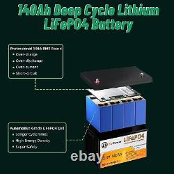 12V 140Ah Lifepo4 Marine Lithium Battery Pack for 1280W Motor Solar RV System