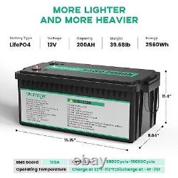 12V 200Ah LiFePO4 Lithium Battery for RV Off-grid Solar Camper Marine Built BMS