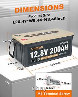 12V 200Ah Lithium Battery Deep Cycle LiFePO4 BMS for Solar RV Off-grid NEW