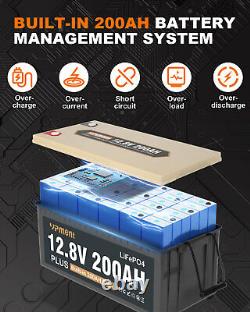 12V 200Ah Lithium Battery Deep Cycle LiFePO4 BMS for Solar RV Off-grid NEW