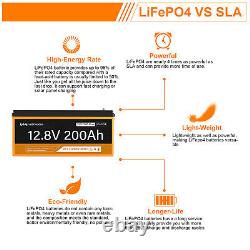 12V 200Ah Lithium Battery Deep Cycle LiFePO4 Rechargeable for Solar RV Off-grid