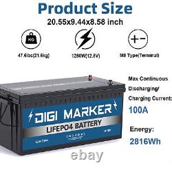 12V 220Ah LiFePO4 Deep Cycle Lithium iron Battery Rechargeable RV Solar Off-Grid