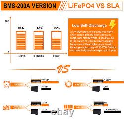 12V 250AH LiFePO4 Deep Cycle Lithium Bluetooth Battery for RV Home Boat IP65