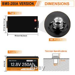 12V 250AH LiFePO4 Deep Cycle Lithium Bluetooth Battery for RV Home Boat IP65