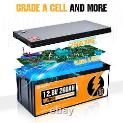 12V 260Ah 300Ah 3328Wh LiFePO4 Lithium Battery 6000 Cycles 250A BMS for RV Solar