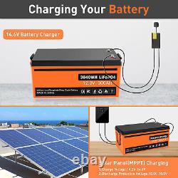 12V 300Ah LiFePO4 Smart Lithium Iron Battery Built-in 200A BMS IP65 For RV Boat