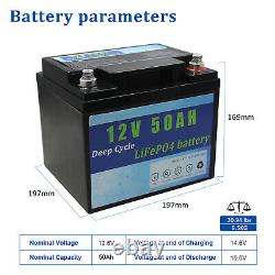 12V 50Ah 600Wh LiFePO4 Lithium Iron Phosphate Deep Cycle Rechargeable Battery