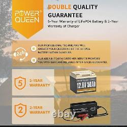 12V 50Ah Deep Cycle LiFePO4 Lithium Battery with 14.6V 10A Charger for RV Solar