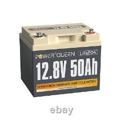 12V 50Ah LiFePO4 Deep Cycles Lithium Battery 640Wh for Solar RV Marine Off-grid