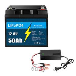 12V 50Ah LiFePO4 Lithium Battery with Charger, for RV Camping Marine Solar