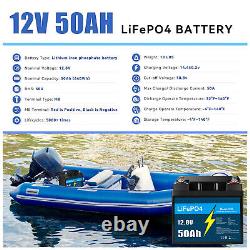 12V 50Ah LiFePO4 Lithium Battery with Charger, for RV Camping Marine Solar