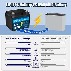 12V 50Ah LiFePO4 Lithium Battery with Charger, for RV Camping Marine Solar