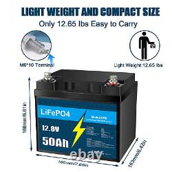 12V 50Ah LiFePO4 Lithium Battery with Charger, for RV Camping Marine Solar