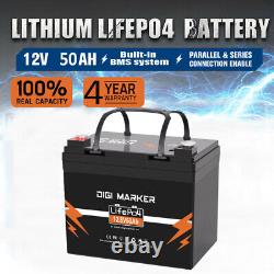 12V 50Ah Lithium iron Battery LiFePO4 Deep Cycle Rechargeable RV Solar Marine