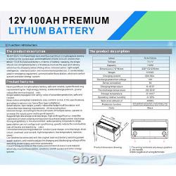 12.8V 100Ah LiFePO4 Lithium Battery Deep Cycle BMS for RV Solar System Marine