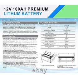 12.8V 100Ah LiFePO4 Lithium Battery Deep Cycle for RV Solar System Marine