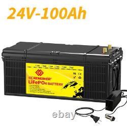 24V 100Ah LiFePO4 Lithium Battery 100A BMS Deep Cycles for Marine Home RV Motor