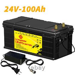 24V 100Ah LiFePO4 Lithium Battery 100A BMS Deep Cycles for Marine Home RV Motor