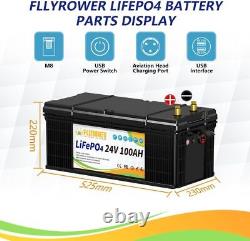 24V 100Ah LiFePO4 Lithium Battery Deep Cycle BMS for RV Off-Grid Trolling Motor