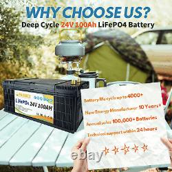 24V 100Ah LiFePO4 Lithium Battery Deep Cycle BMS for RV Off-Grid Trolling Motor