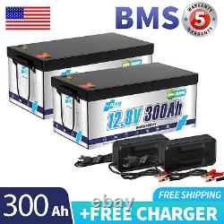 2PCS 12V 300Ah 3840Wh LiFePO4 Lithium Battery 10000 Cycles 200A BMS for RV Solar