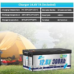 2PCS 12V 300Ah 3840Wh LiFePO4 Lithium Battery 10000 Cycles 200A BMS for RV Solar