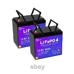 2 Pack 12V 50Ah LiFePO4 Lithium Battery for Deep Cycle RV Marine Solar System