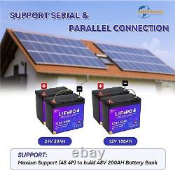 2 Pack 12V 50Ah LiFePO4 Lithium Battery for Deep Cycle RV Marine Solar System