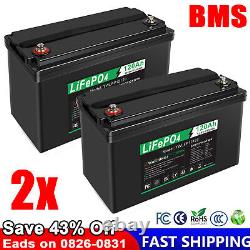 2 Packs 12V 120Ah LiFePO4 Lithium Iron Battery Cycles for Solar Boat RV Off-grid