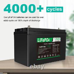 2 Packs 12V 120Ah LiFePO4 Lithium Iron Battery Cycles for Solar Boat RV Off-grid