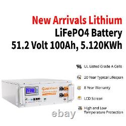 48V 100Ah Server Rack Lithium LiFePO4 Battery BMS Deep Cycle LCD 5.12kWh RV