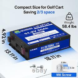 48V 50Ah LiFePO4 Lithium Battery Golf Cart with 18A Charger Smart Monitor Solar