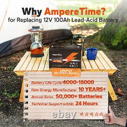Ampere Time 12V 100Ah LiFePO4 Lithium Battery for RV Off-grid Trolling Motor