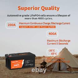 Ampere Time 12V 200AH Plus LiFePO4 Lithium Battery 200A BMS for RV Solar Marine
