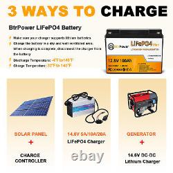 Btrpower 12V 100Ah Battery Pack LiFePO4 for RV Marine Solar System with 100A BMS