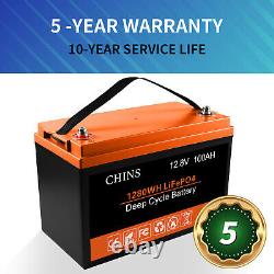 CHINS 12V 100AH LiFePO4 Deep Cycle Lithium Battery for RV Marine Off-Grid Solar
