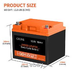 CHINS 12V 50AH 640Wh LiFePO4 Deep Cycle Lithium Battery for RV & Off-Grid