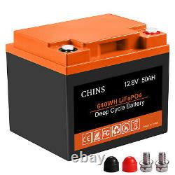 CHINS 12V 50Ah LiFePO4 Deep Cycle Lithium Battery for RV Motorhomes BMS
