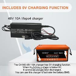 CHINS 48V 10A Charger for 48V 100A LiFePO4 Battery, Support 0V Charging Function