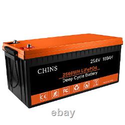 CHINS LiFePO4 Battery 24V 100Ah 2.56KWH Lithium Battery Built-in BMS for RV Camp