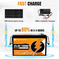 ECO-WORTHY 24V 100Ah LiFePO4 Lithium Battery BMS 3000+Deep Cycles Rechargeable