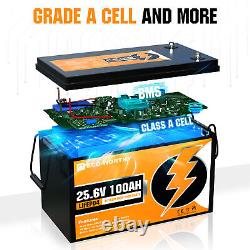 ECO-WORTHY 24V 100Ah LiFePO4 Lithium Battery BMS 3000+Deep Cycles Rechargeable